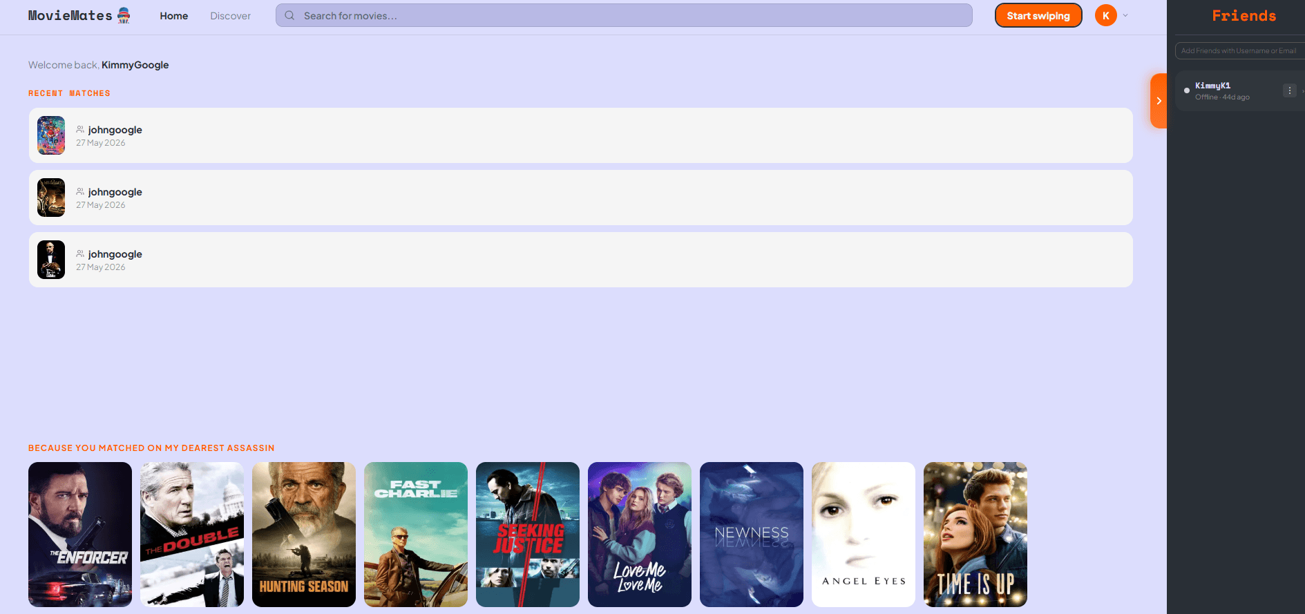 MovieMates app interface